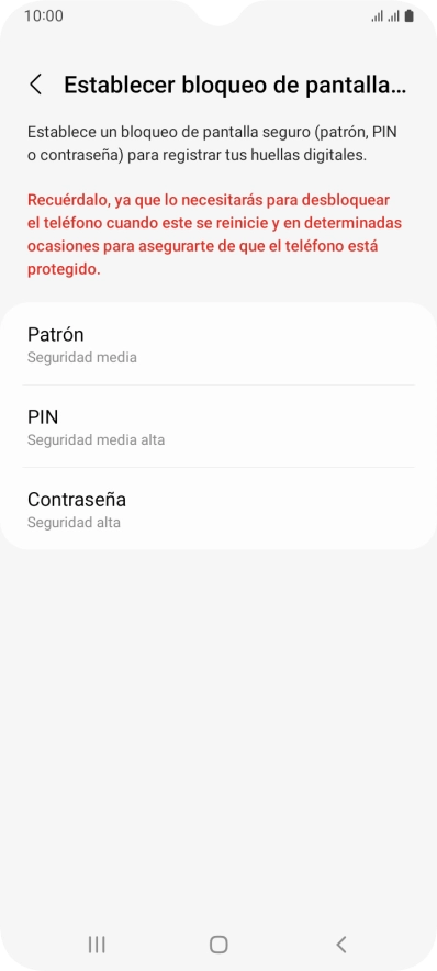 Pulsa el código de seguridad deseado y sigue las indicaciones de la pantalla para crear un código de seguridad del teléfono adicional.