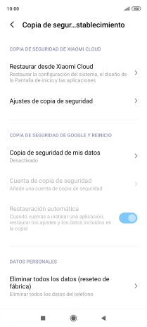 Pulsa Eliminar todos los datos (reseteo de fábrica).