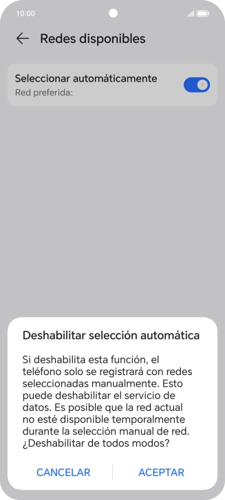 Pulsa ACEPTAR y espera mientras el teléfono está buscando redes.