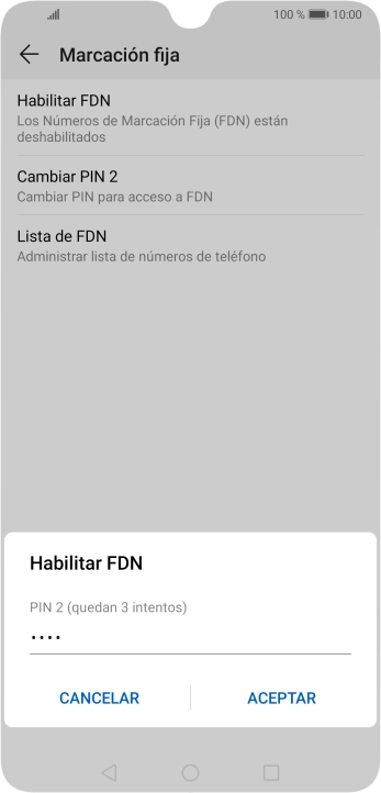 Introduce el código PIN2 y pulsa ACEPTAR.