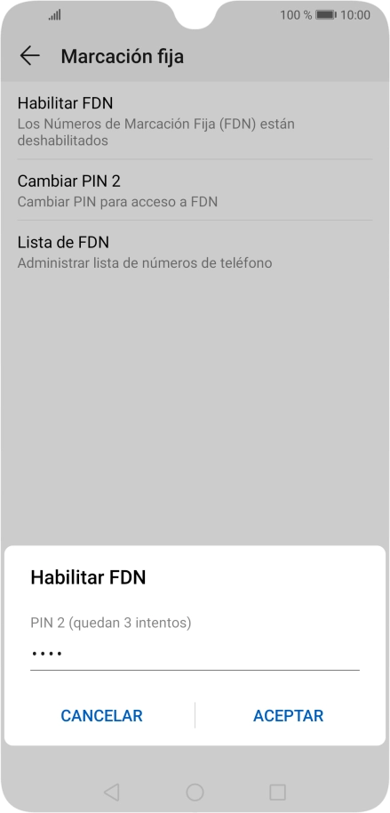 Introduce el código PIN2 y pulsa ACEPTAR.