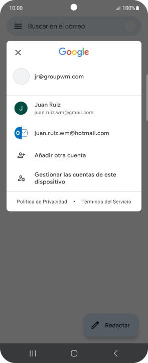 Pulsa la cuenta de correo electrónico deseada.