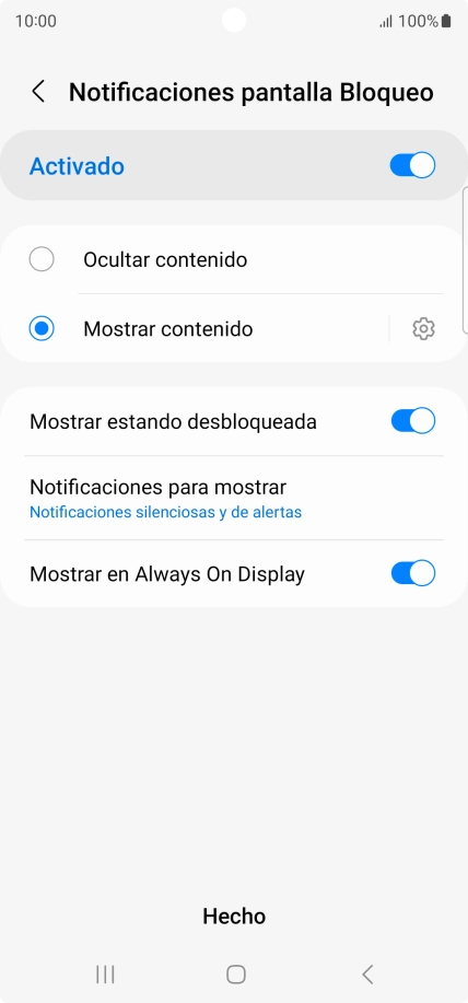Pulsa los ajustes deseados para activarlos o desactivarlos.