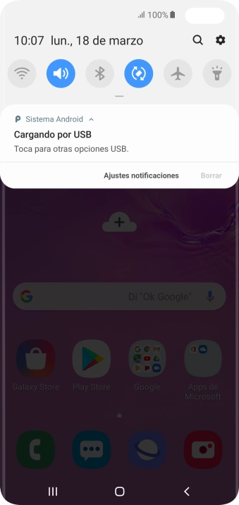Pulsa Toca para otras opciones USB..