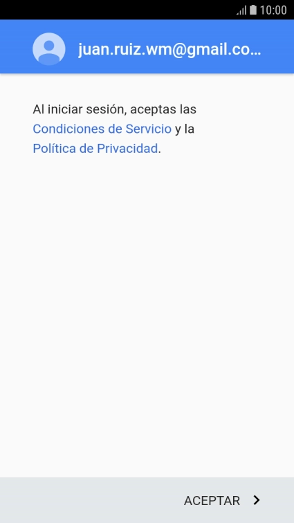 Pulsa ACEPTAR y sigue las indicaciones de la pantalla para seleccionar los ajustes de tu cuenta de Google.