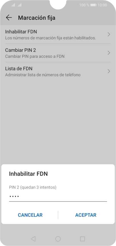 Introduce el código PIN2 y pulsa ACEPTAR.
