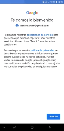 Pulsa Acepto y sigue las indicaciones de la pantalla para seleccionar los ajustes de tu cuenta de Google.