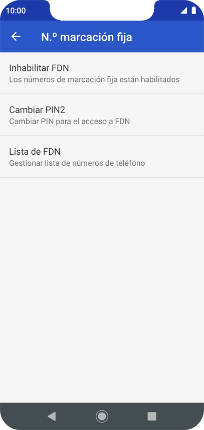 Pulsa Inhabilitar FDN para desactivar la marcación fija.