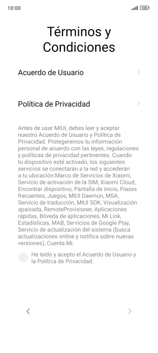 Pulsa en el campo  para aceptar los términos y condiciones.