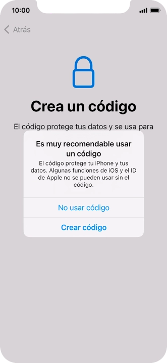 Si desactivas la función, pulsa No usar código.