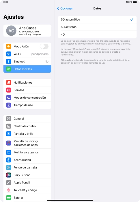 Si deseas activar el cambio automático entre una red 5G y 4G, pulsa 5G automático.