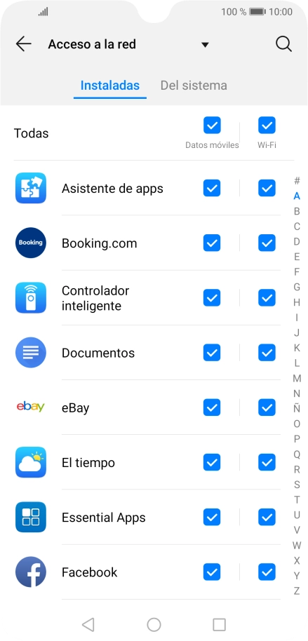 Pulsa en el campo junto al nombre de la aplicación bajo la columna de 