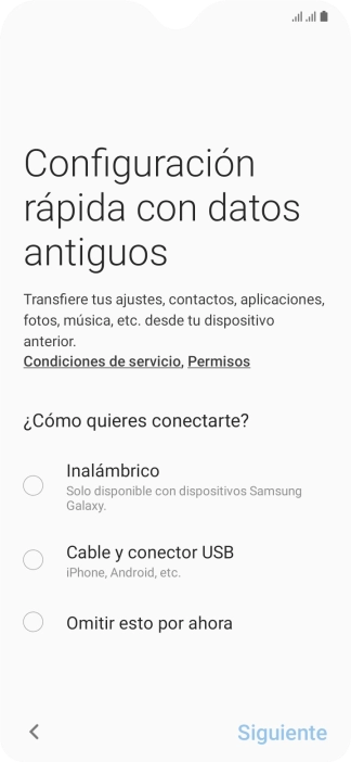 Puedes transferir el contenido de otro teléfono cuando activas tu teléfono por primera vez y cuando lo has restablecido. Cuando aparezca en la pantalla del teléfono esta imagen, ya está listo para la transmisión del contenido del otro teléfono.