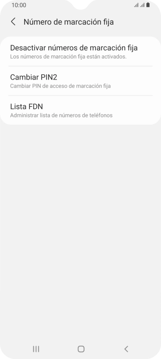 Pulsa Desactivar números de marcación fija.