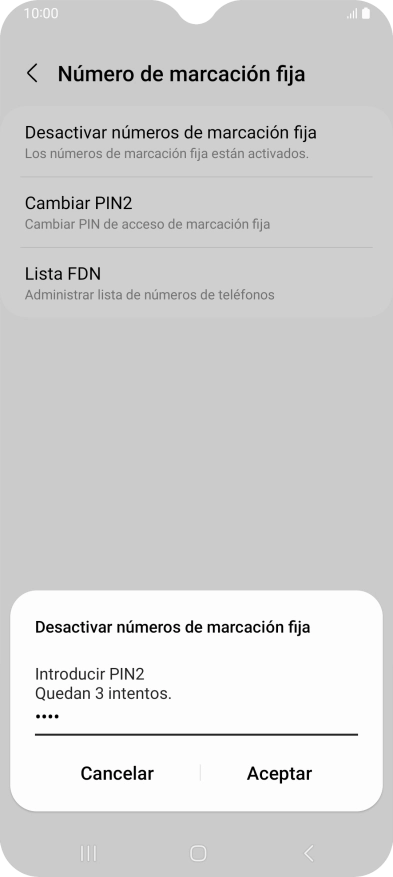 Introduce el código PIN2 y pulsa Aceptar.