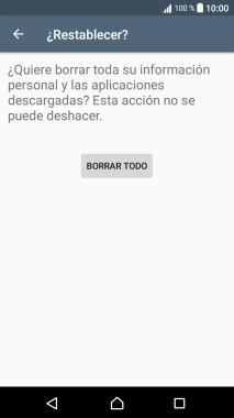 Pulsa BORRAR TODO. Espera unos instantes mientras el teléfono restablece la configuración predeterminada. Sigue las indicaciones de la pantalla para configurar el teléfono y dejarlo listo para su uso.