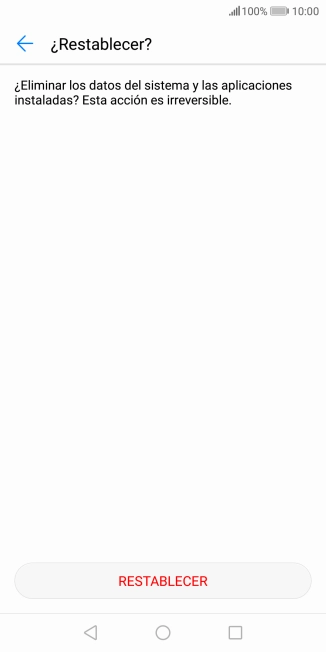 Pulsa RESTABLECER. Espera unos instantes mientras el teléfono restablece la configuración predeterminada. Sigue las indicaciones de la pantalla para configurar el teléfono y dejarlo listo para su uso.