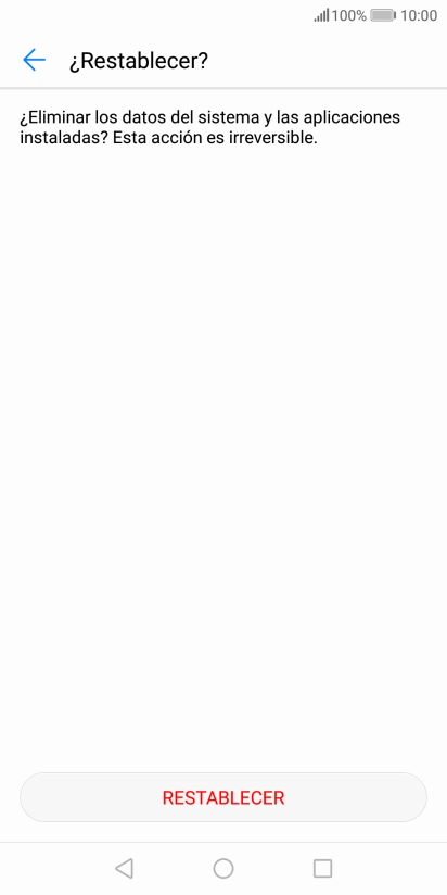 Pulsa RESTABLECER. Espera unos instantes mientras el teléfono restablece la configuración predeterminada. Sigue las indicaciones de la pantalla para configurar el teléfono y dejarlo listo para su uso.