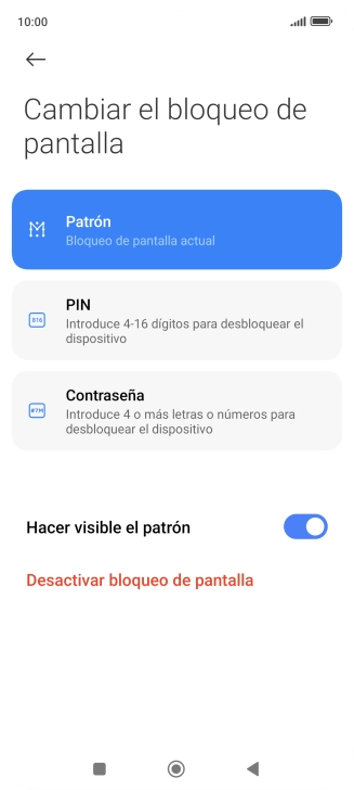 Pulsa Desactivar bloqueo de pantalla e introduce el código de seguridad extra que has creado anteriormente.