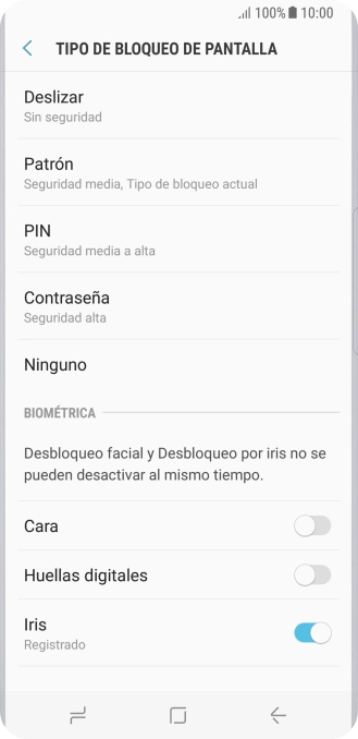 Pulsa Ninguno y sigue las indicaciones de la pantalla para desactivar el uso del código de seguridad.