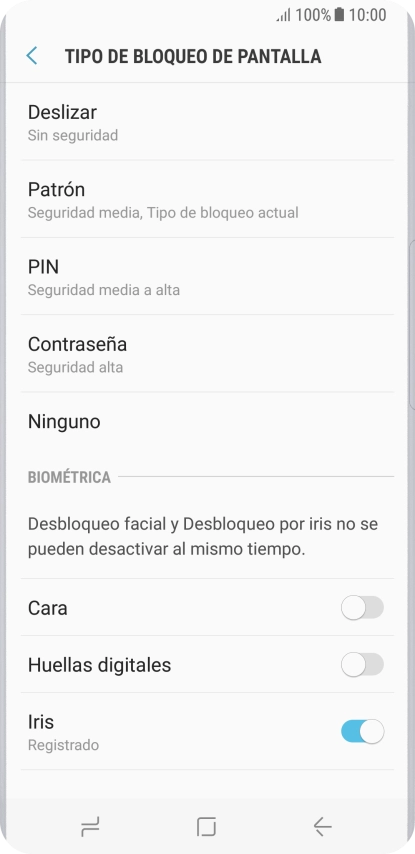 Pulsa Ninguno y sigue las indicaciones de la pantalla para desactivar el uso del código de seguridad.