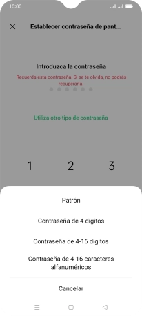 Pulsa el código de seguridad deseado y sigue las indicaciones de la pantalla para crear un código de seguridad del teléfono adicional.