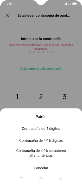 Pulsa el código de seguridad deseado y sigue las indicaciones de la pantalla para crear un código de seguridad del teléfono adicional.
