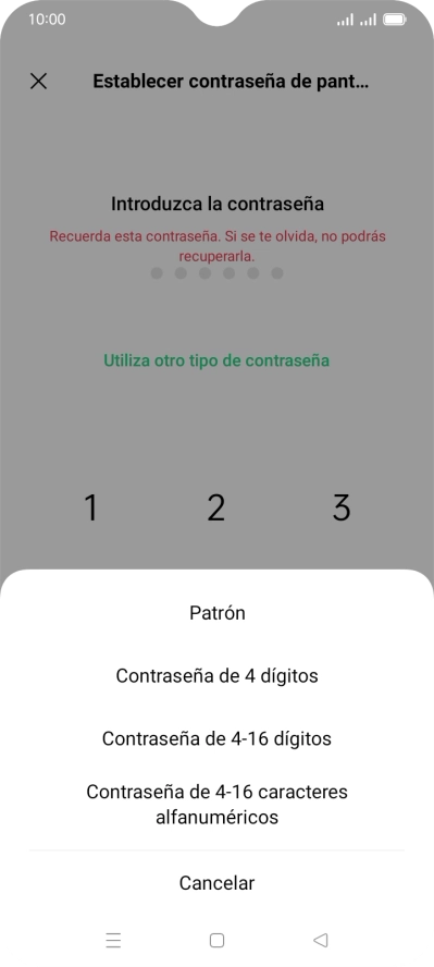Pulsa el código de seguridad deseado y sigue las indicaciones de la pantalla para crear un código de seguridad del teléfono adicional.