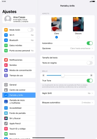 Si activas la función, pulsa Opciones y sigue las indicaciones de la pantalla para seleccionar el período de tiempo que debe durar el Modo Oscuro.