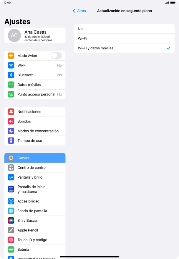 Para desactivar la actualización de apps en ejecución, pulsa No.