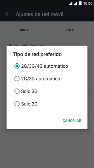 Pulsa el tipo de red deseado.