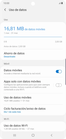 El consumo total de datos se visualiza ahora en la pantalla.