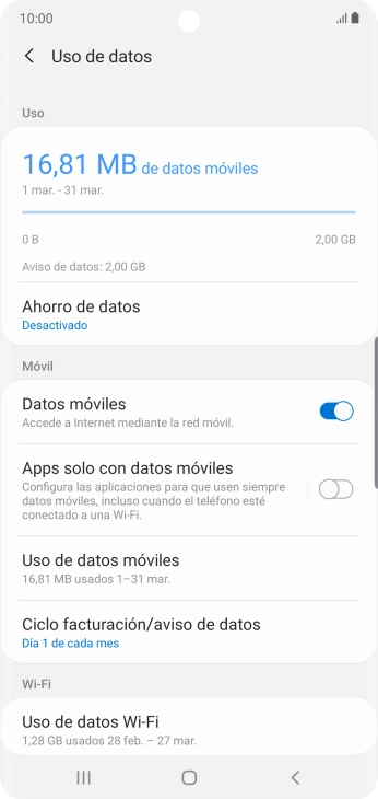 El consumo total de datos se visualiza ahora en la pantalla.