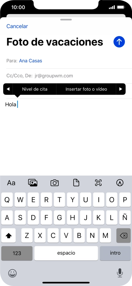 Pulsa Insertar foto o vídeo y sigue las indicaciones de la pantalla para adjuntar una fotografía o un videoclip.
