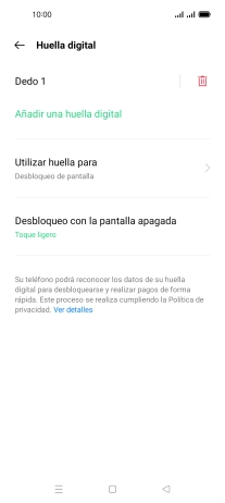 Pulsa el icono de eliminar junto a la huella digital que deseas borrar.