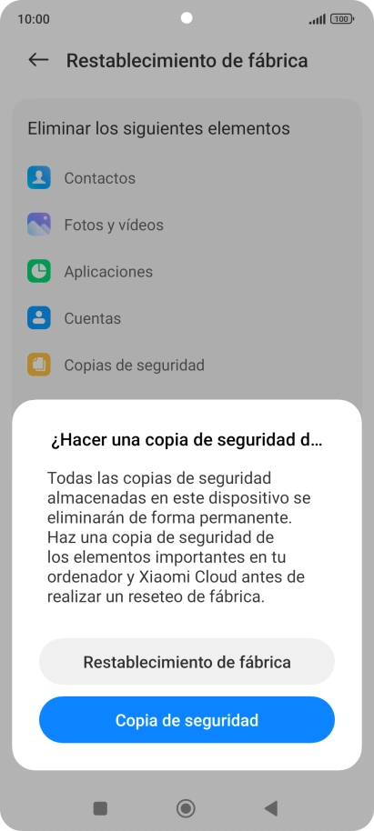 Pulsa Restablecimiento de fábrica.