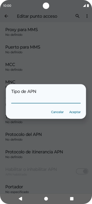 Introduce default y pulsa Aceptar.