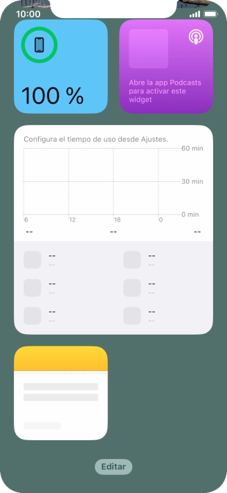 Pulsa el widget deseado hasta que aparezca un menú emergente en la pantalla.