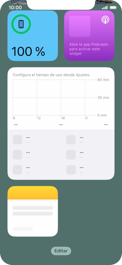 Pulsa el widget deseado hasta que aparezca un menú emergente en la pantalla.