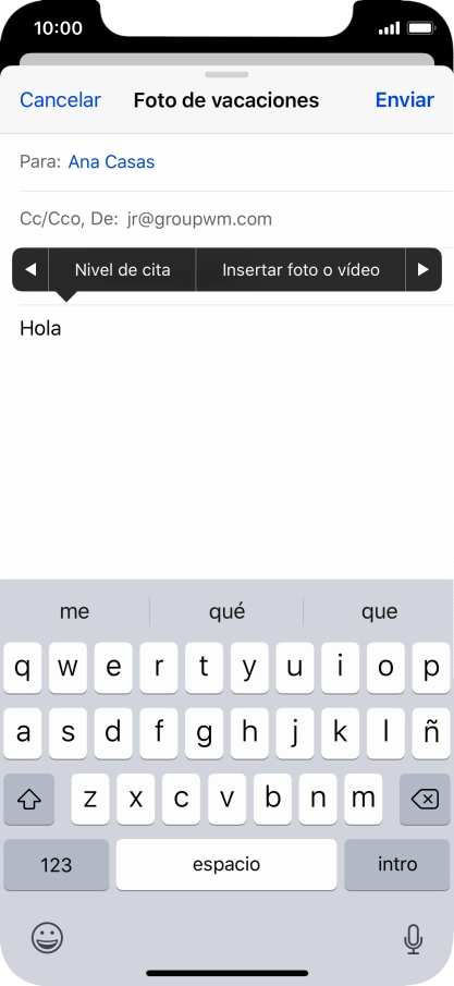Pulsa Insertar foto o vídeo y sigue las indicaciones de la pantalla para adjuntar una fotografía o un videoclip.