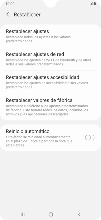 Pulsa Restablecer valores de fábrica.