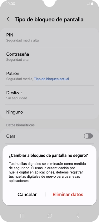 Pulsa Eliminar datos.