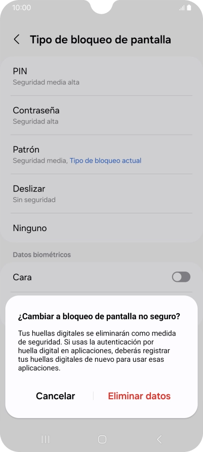 Pulsa Eliminar datos.