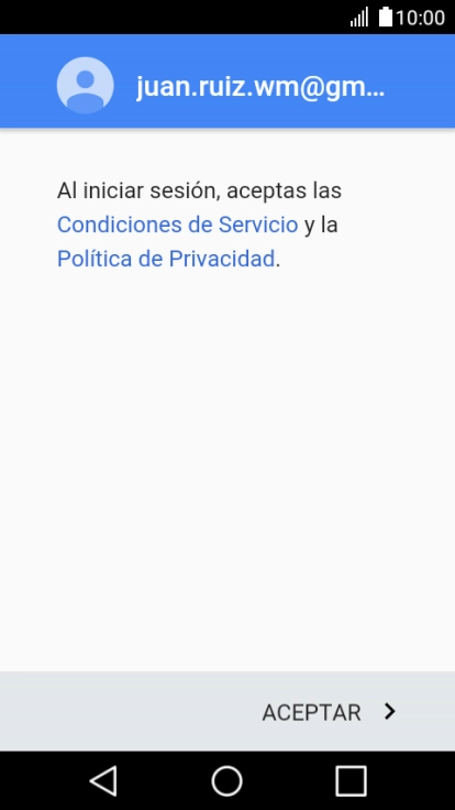 Pulsa ACEPTAR y sigue las indicaciones de la pantalla para seleccionar los ajustes de tu cuenta de Google.