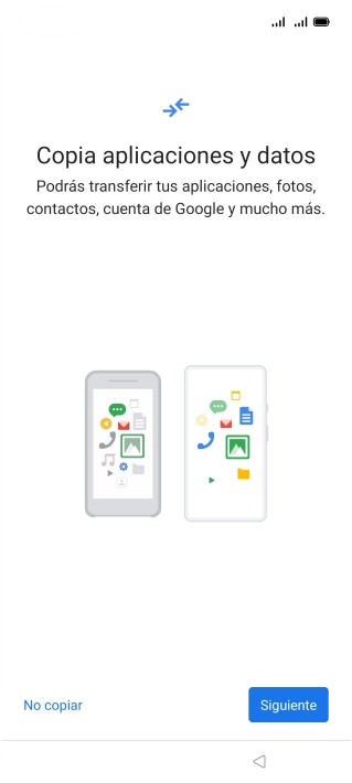 Puedes transferir el contenido de otro teléfono cuando activas tu teléfono por primera vez y cuando lo has restablecido. Cuando aparezca en la pantalla del teléfono esta imagen, ya está listo para la transmisión del contenido del otro teléfono.