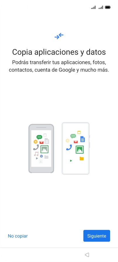 Puedes transferir el contenido de otro teléfono cuando activas tu teléfono por primera vez y cuando lo has restablecido. Cuando aparezca en la pantalla del teléfono esta imagen, ya está listo para la transmisión del contenido del otro teléfono.