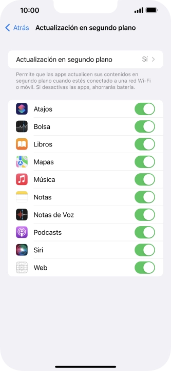Pulsa Actualización en segundo plano.