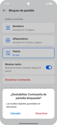 Pulsa Desactivar e introduce el código de seguridad extra que has creado anteriormente.
