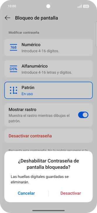Pulsa Desactivar e introduce el código de seguridad extra que has creado anteriormente.