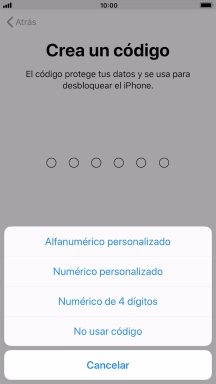 Sigue las indicaciones de la pantalla para activar el uso del código de seguridad o pulsa No usar código.